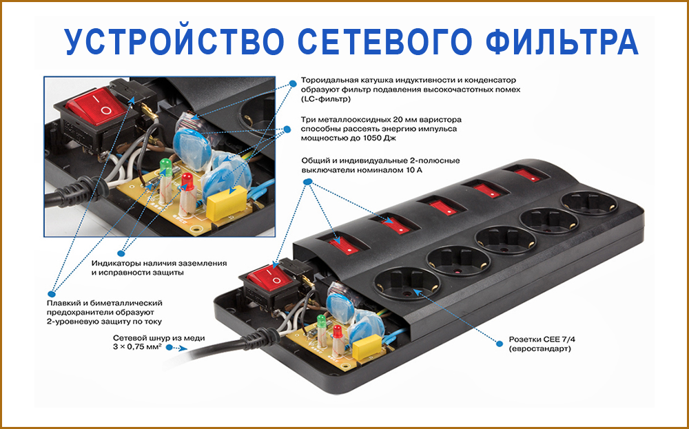 Сетевой фильтр на схеме