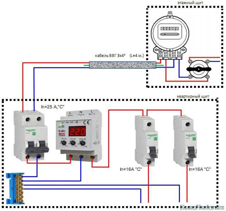 Схема установки реле напряжения в щитке в домовом