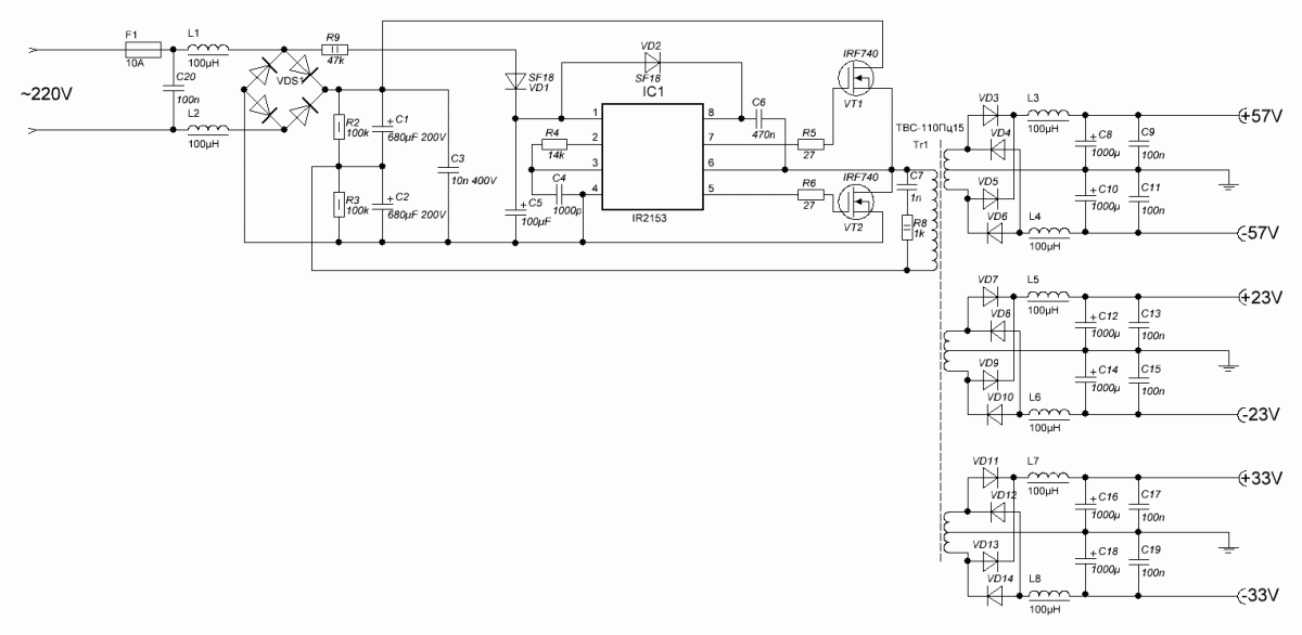 Схема импульсный блок питания схема на ir2153