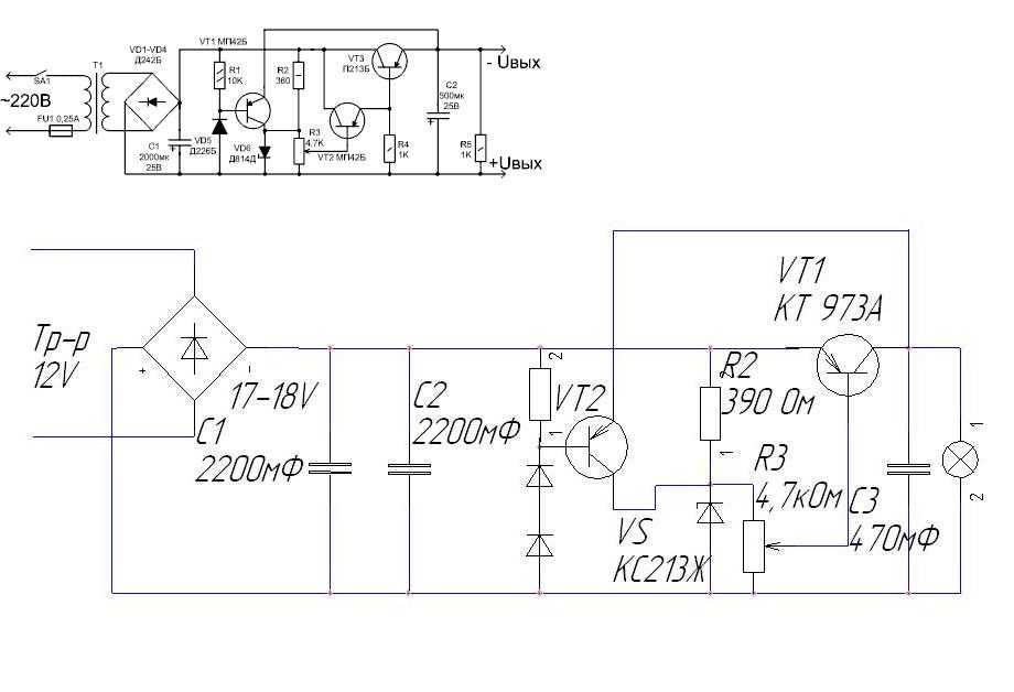 Схема регулируемого блока питания с защитой от кз