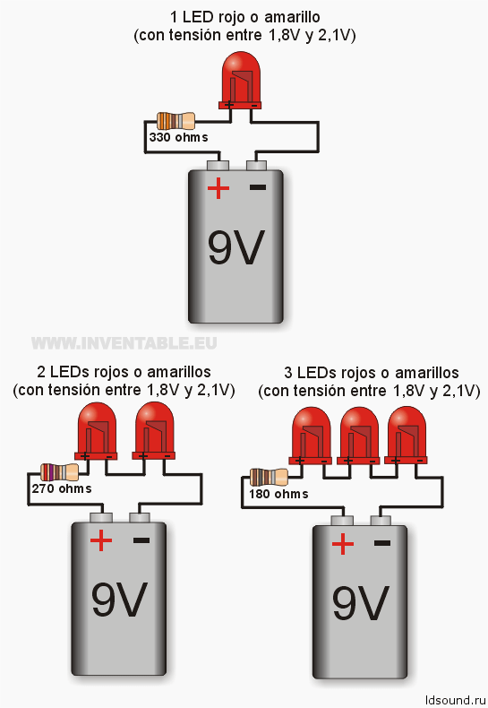 3 светодиода 3 вольта схема