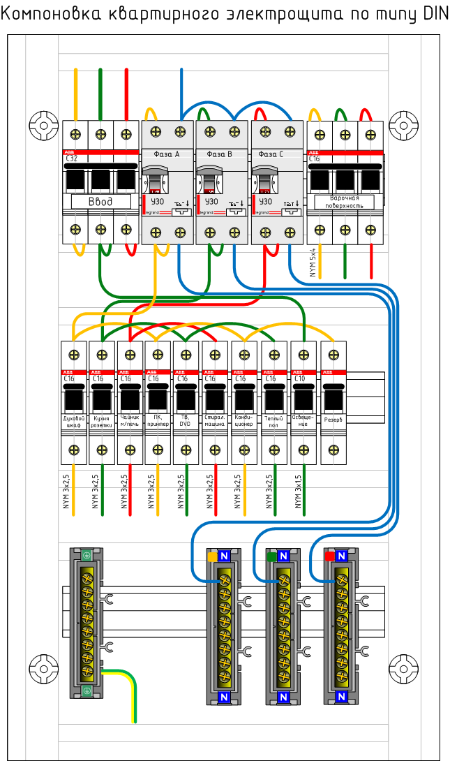 Схема щитка в доме 3 фазы