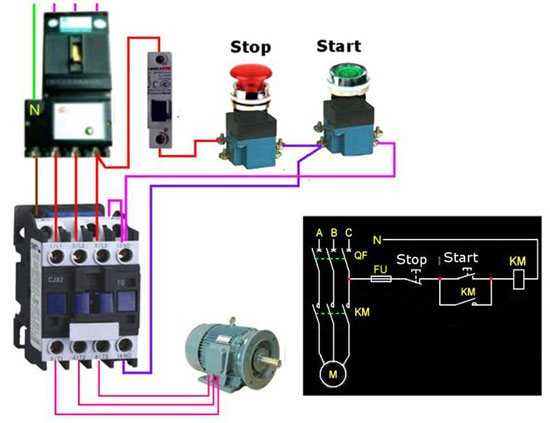 Схема подключения кнопки старт стоп электродвигателя