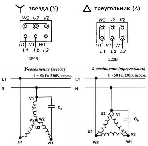 Схема соединения обмоток электродвигателя треугольником на 380в