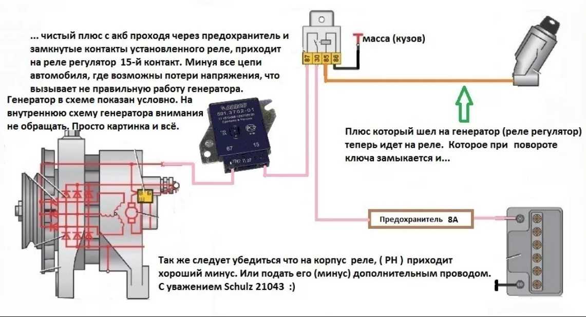 Электрическая схема зарядки аккумулятора от генератора