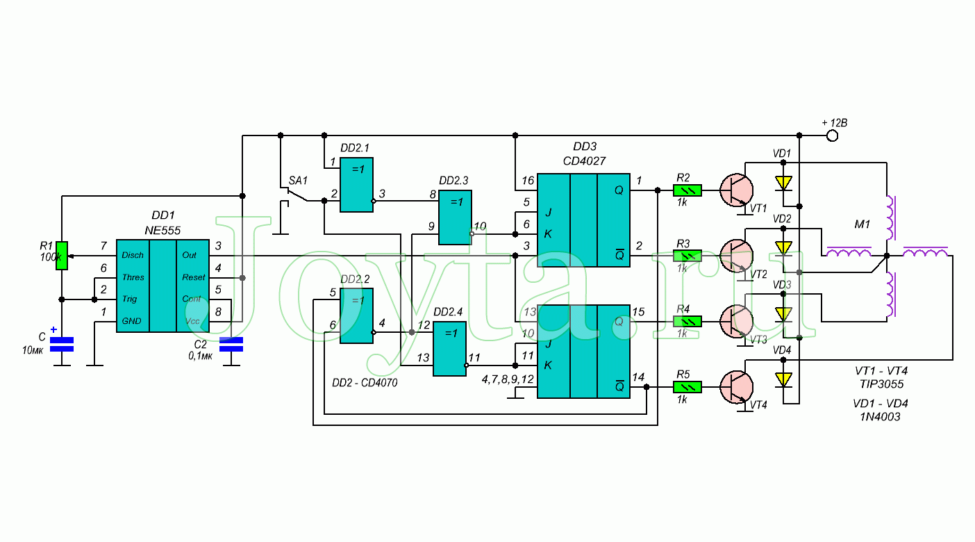 Контроллер шагового двигателя 555 схема