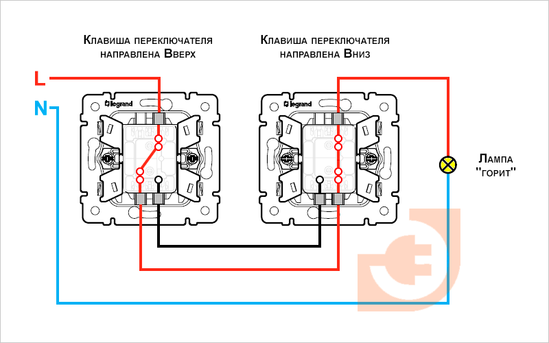 Проходной выключатель на 3 точки схема подключения
