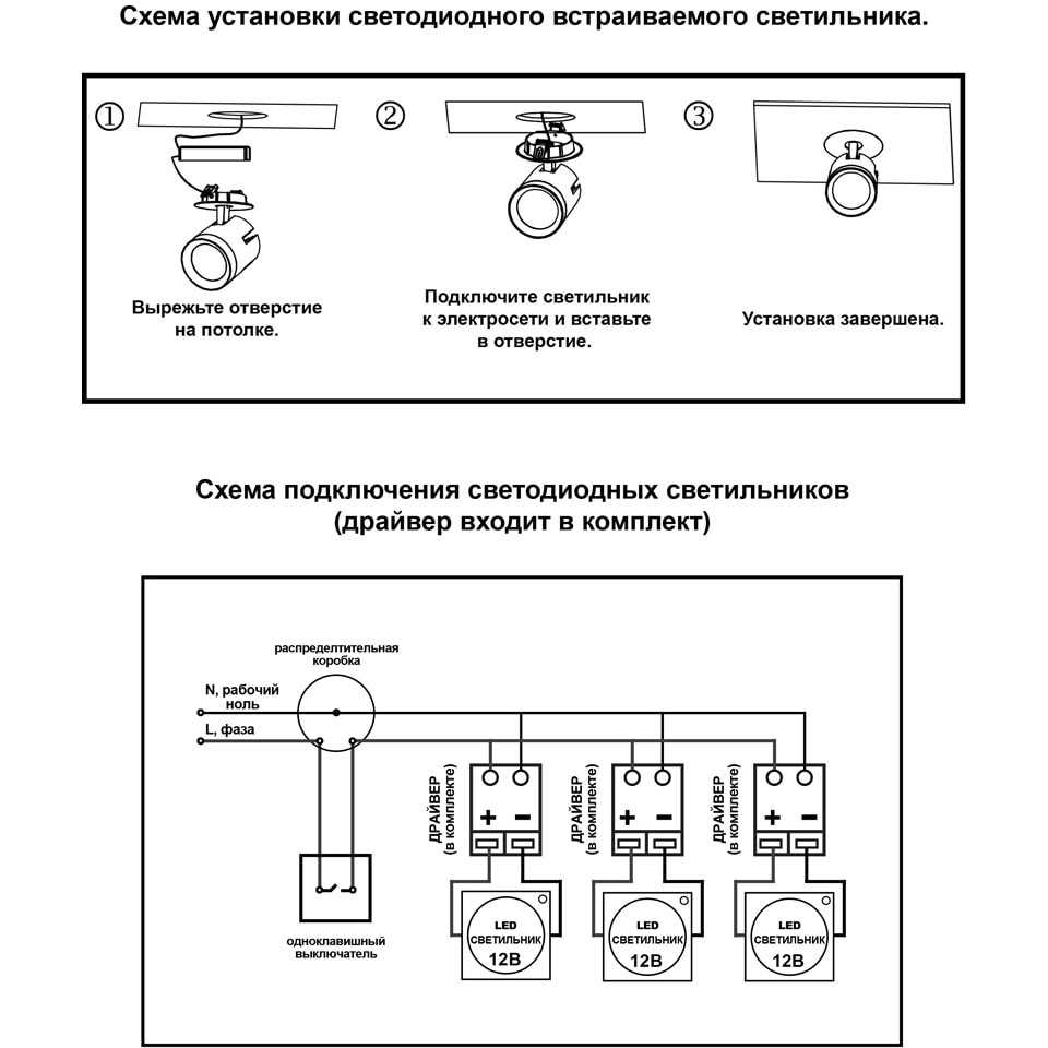 Установка точечного светильника своими руками: как правильно установить в деревянный или подвесной потолок, как развести проводку к двухклавишному выключателю - подробная схема