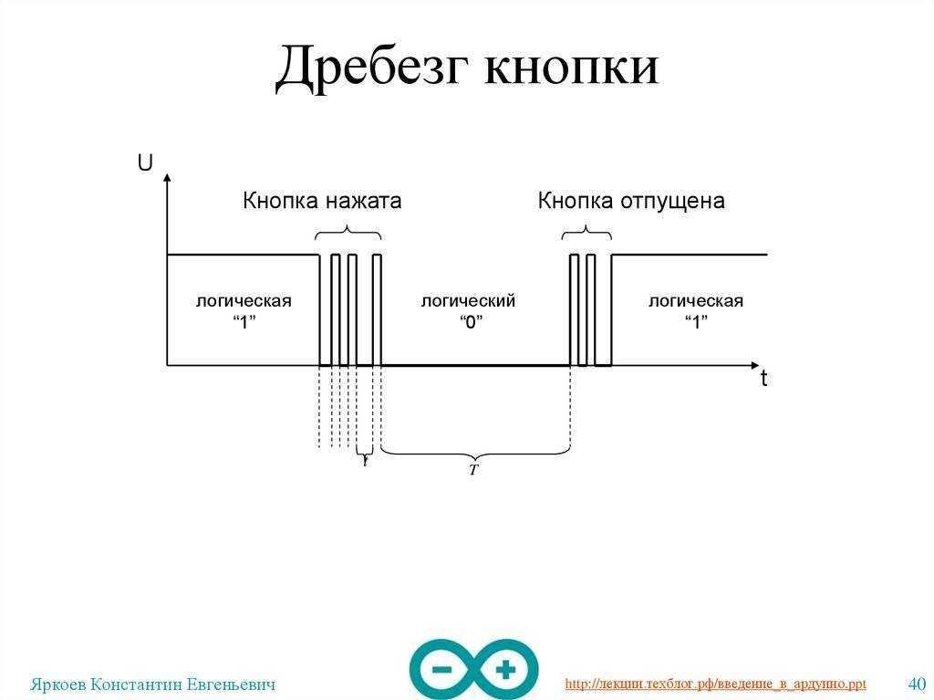 Устранение дребезга контактов кнопки схема