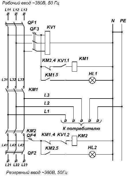 Схема авр на контакторах на 2 ввода 380в