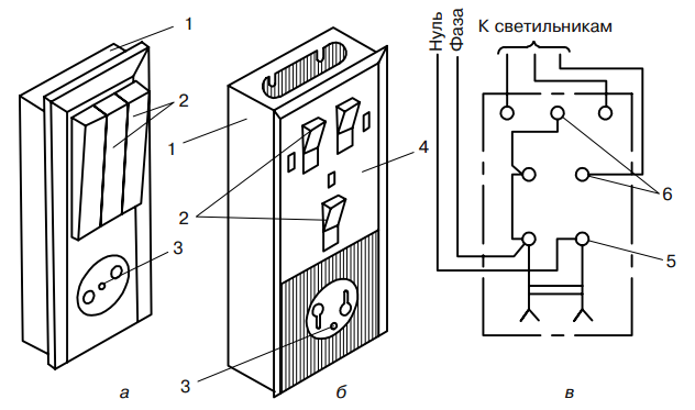 Схема выключателя с розеткой в одном блоке