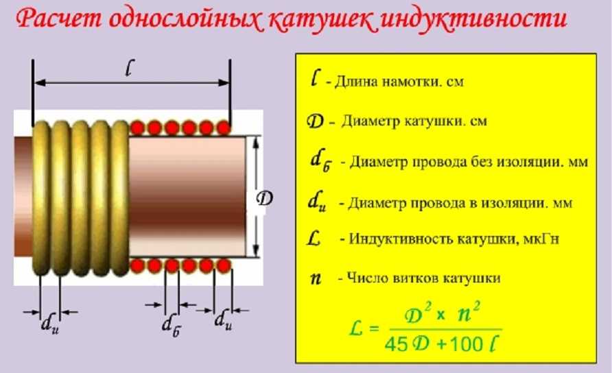 Онлайн калькулятор, с помощью которого вы можете произвести расчет катушки индуктивности без сердечника Формула для выполнения расчета катушки вручную