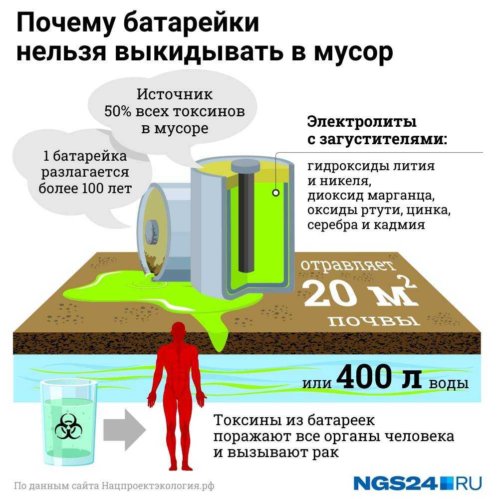 Что происходит с выброшенной на природу батарейкой