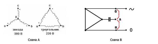 Подключение двигателя 380 звезда и треугольник схема