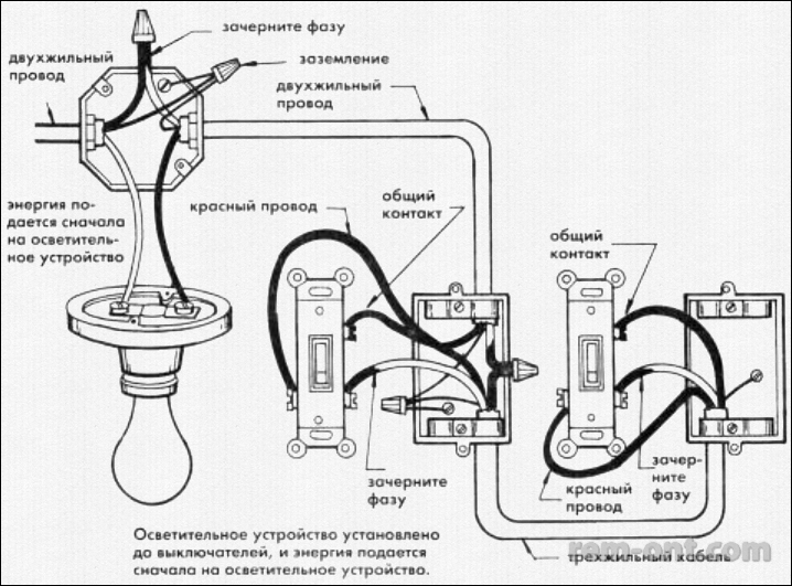 Подключение светильника с выключателем шнурком схема подключения проводов