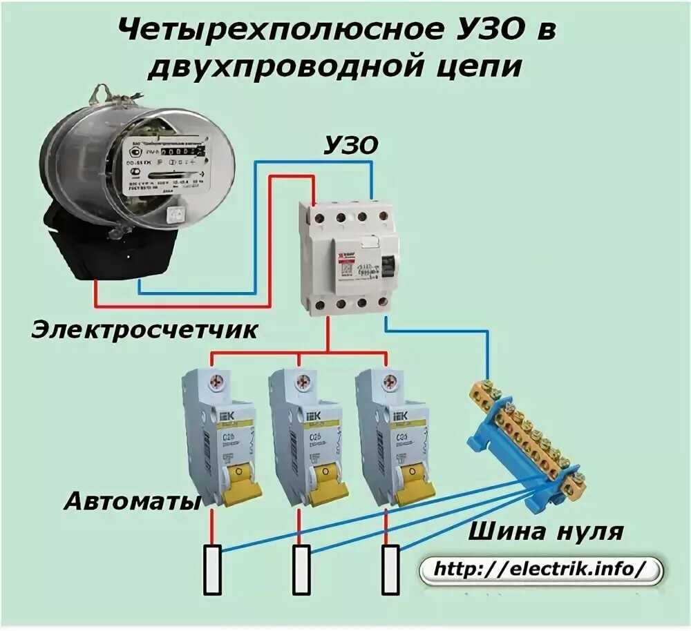 Схема подключения узо в трехфазной