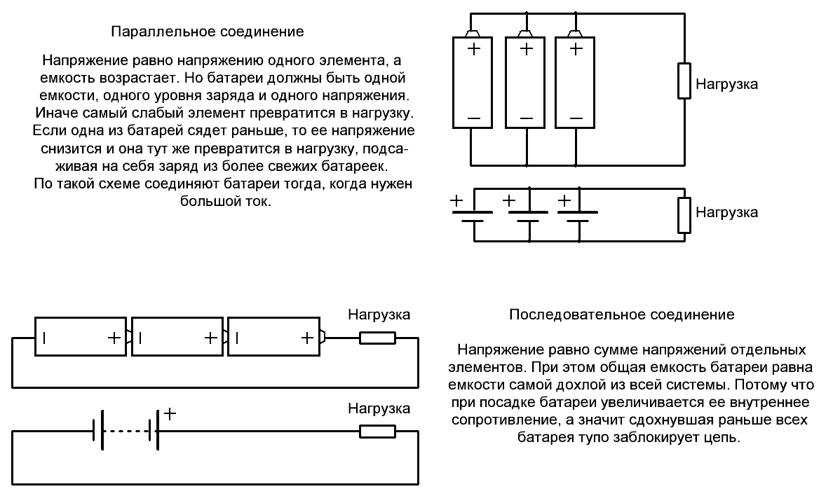 Параллельное соединение аккумуляторов схема последовательное и параллельное